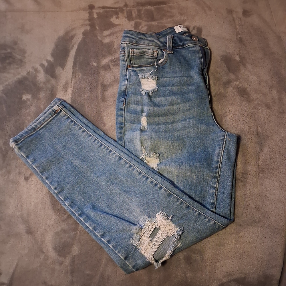 Wax Jean Light Blue Distressed Straight Leg Jeans